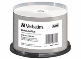 Verbatim DVD-R 4,7GB 16x, AZO, printable, spindle, 50ks (43744) VERBATIM DVD-R 4,7GB/ 16x/ Profesional printable Non ID/ 50pack/ spindle