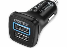 Nabíječka do auta Choetech C0051, 30W QC 3.0 se dvěma porty (černá)