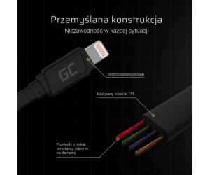 USB zelená buňka GcMatte Lightning Plochý kabel 25 cm s r...