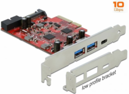 Delock PCI Express x4 Karta na 1 x externí USB Type-C samice + 2 x externí USB Typu-A samice SuperSpeed USB 10 Gbps