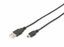 Digitus USB 2.0 connection cable, type  A - mini B (5pin) M/M, 1.0m, USB 2.0 conform, bl