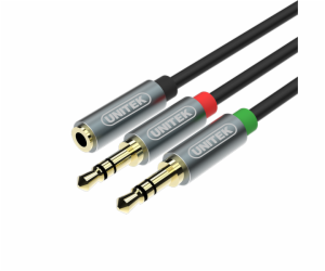 Unitek Jack 3,5mm - Jack 3,5mm x2 kabel 0,2m stříbrný (Y-...