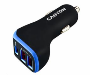 CANYON auto nabíječka C-08, 1xUSB-C (PD 18W) + 2xUSB-A, v...