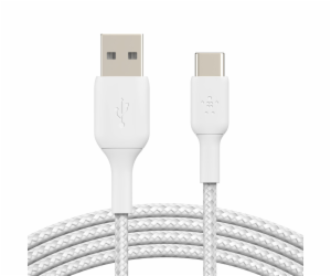 BELKIN kabel oplétaný USB-C - USB-A, 1m, bílý