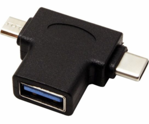 Adapter USB microUSB - USB + USB-C Czarny