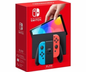 Nintendo Switch console with neon red&blue Joy-Con