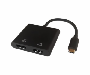 DELTACO Adaptér USB Type C/2x HDMI, černý