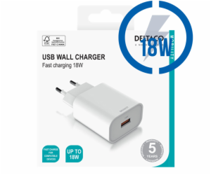 DELTACO USB-AC182, 1x USB A, Nabíječka, bílá