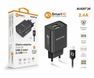 Chytrá síťová nabíječka ALIGATOR 2,4A, 2xUSB, smart IC, č...