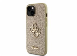 Guess PU Fixed Glitter 4G Metal Logo Zadní Kryt pro iPhone 15 Gold