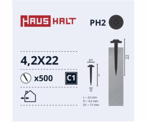 Samořezné šrouby Haushalt, DIN 14566, 4,2 x 22 mm, 500 ks.