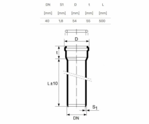 Vnitřní kanalizační potrubí HTplus, O 40 mm, 0,5m