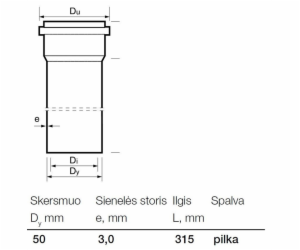 Vnitřní kanalizační PVC trubka Wavin, O 50 mm, 0,315 m