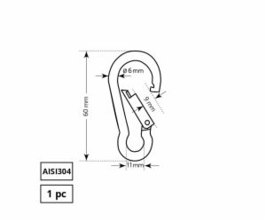 Zapínací karabina Haushalt, AISI304, 1DD, 6 x 60 mm