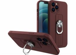 Silikonové pouzdro Hurtel Ring Case s držákem na prst a stojánkem pro iPhone 12 Pro Max hnědé