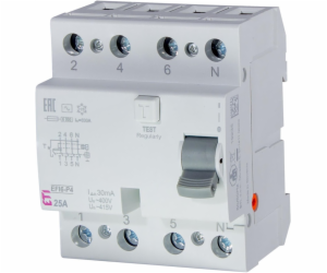 Relé odvodu proudu EFI6-P4 (25 A, 6 kA, 30 mA AC, 4P)