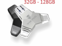 Viking USB Flash disk 3.0 4v1 s koncovkou Lightning/Micro USB/USB/USB-C, 32 GB, černá