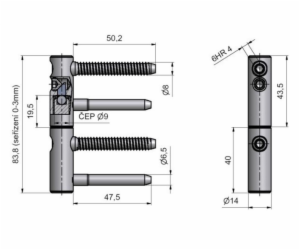 Dveřní pant 14 x 40 mm pozinkovaný, žlutý