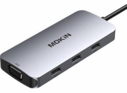 Adaptér MOKiN 7v1 Rozbočovač USB-C na 2x HDMI + 3x USB 2.0 + DP + VGA (stříbrný)