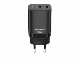 CubeNest S2D1 GaN Adaptér 35W černá (2× USB-C až 35 W), PD, přepěťová a podpěťová ochrana, s technologií GaN, pro iPhone