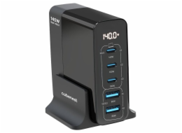 CubeNest S5D0 GaN Adaptér 140W (3× USB-C až 140 W, 2× USB-A až 60 W), PD 3.1, přepěťová a podpěťová ochrana, displej