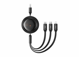 Rychlonabíjecí kabel 3v1 Baseus Free2Draw, USB na micro USB+USB-C+Lightning, 3,5 A, 1,1 m (černý)