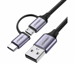 UGREEN USB-A to Micro USB + USB Type-C Cable 1m Black