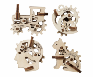 Ugears 3D dřevěné mechanické puzzle 4 mechanické přívěšky...