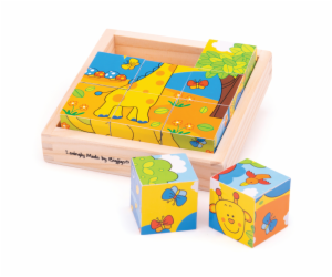 Bigjigs Toys Obrázkové kostky kubusy Safari 9 kostek