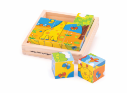 Bigjigs Toys Obrázkové kostky kubusy Safari 9 kostek