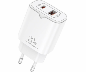 Síťová nabíječka VFAN E08, USB + USB-C, 20W PD + QC 3.0 (...