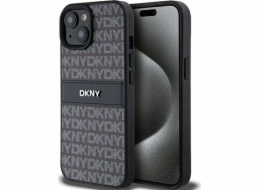 DKNY  DKHCP15SPRTHSLK iPhone 15 / 14 / 13 6.1 černo/černé pevné pouzdro Kožený mono pruh a kovové logo