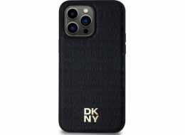 DKNY  DKHMP14LPSHRPSK iPhone 14 Pro 6.1 černo/černé pevné pouzdro Kožený vzor Kovové logo MagSafe