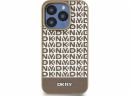 DKNY  DKHMP15SPSOSPW iPhone 15 / 14 / 13 6.1 hnědé/hnědé pevné pouzdro Kožený tištěný vzor Kovové logo MagSafe