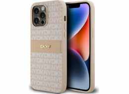 DKNY  DKHCP14XPRTHSLP iPhone 14 Pro Max 6.7 růžové/růžové pevné pouzdro Kožený mono pruh a kovové logo