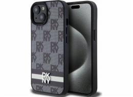 DKNY  DKHCP15SPCPTSSK iPhone 15 / 14 / 13 6.1 černo/černé pevné pouzdro Kožený kostkovaný mono vzor a tištěné pruhy