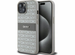 DKNY  DKHCP15SPRTHSLE iPhone 15 / 14 / 13 6.1 béžové/béžové pevné pouzdro z kůže Mono Stripe & Metal Logo