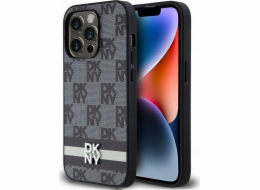 DKNY  DKHCP14LPCPTSSK iPhone 14 Pro 6.1 černo/černé pevné pouzdro Kožený kostkovaný mono vzor a tištěné pruhy