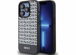 DKNY  DKHMP15XPSOSPK iPhone 15 Pro Max 6.7 černo/černé pevné pouzdro Kožený tištěný vzor Kovové logo MagSafe