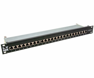 LYNX Patch panel 19", 24 portů, Cat6a, stíněný, černý