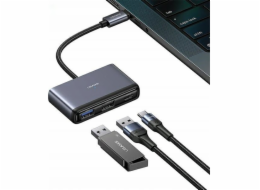 USB HUB Usams USAMS Adaptér HUB 5v1 USB 2.0/USB 3.0/USB-C/TF/SD šedá/tmavě šedá SJ628HUB01 (US-SJ628)