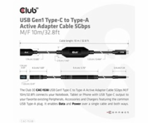 BAZAR - Club3D Kabel USB-C na USB-A, Aktivní adaptér/kabe...