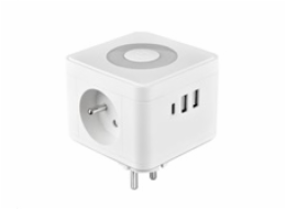 Viking síťový adaptér Y23L, 2x 230 V, 1x USB-A, 2x USB-C, dotykové světlo, bílá