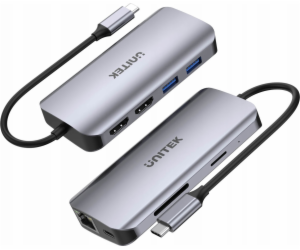 UNITEK ACTIVE HUB USB-C 2X HDMI 4K, RJ45, PD 100W