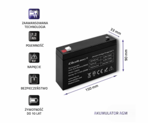 Qoltec 53072 AGM baterie | 6V | 7,2 Ah