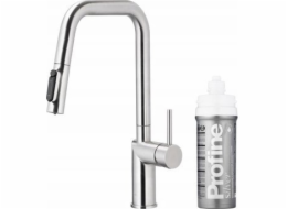 KFA DUERO PURE STYLE výsuvná kuchyňská baterie KUCHYŇSKÁ ZAŘÍZENÍ S FUNKCÍ FILTRACE VODY A VYSOUVACÍM VÝPUSTNÍM + SADA FILTRŮ PROFINE SILVER S, INOX