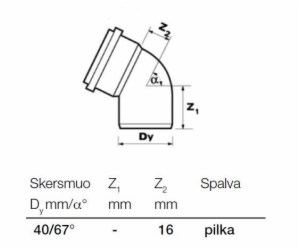 Vnitřní drenážní koleno, Wavin O 40 mm, 67°