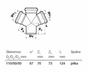 Vnitřní drenáž čtyřhrotová Wavin, O 50/50/110 mm, 67°