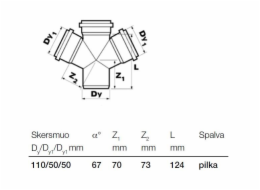 Vnitřní drenáž čtyřhrotová Wavin, O 50/50/110 mm, 67°