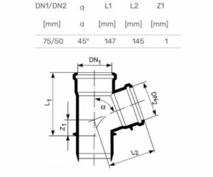 T-kus pro vnitřní kanalizaci HTplus, O 75 / 50 mm, 45°